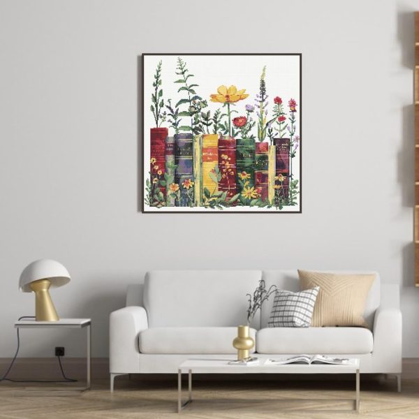 KYOQFVN Stamped Cross Stitch Kits - Flower Embroidery Starter Kit for Adult Beginners, 11CT Needlepoint Cross-Stitch Patterns Dimensions Kit Arts and Crafts 14×14inch-1