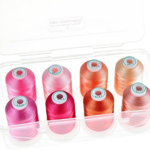 New brothread - 20 Options - 8 Snap Spools of 1000m Each Polyester Embroidery Machine Thread with Clear Plastic Storage Box for Embroidery & Quilting - Pink/Rose/Flesh-0