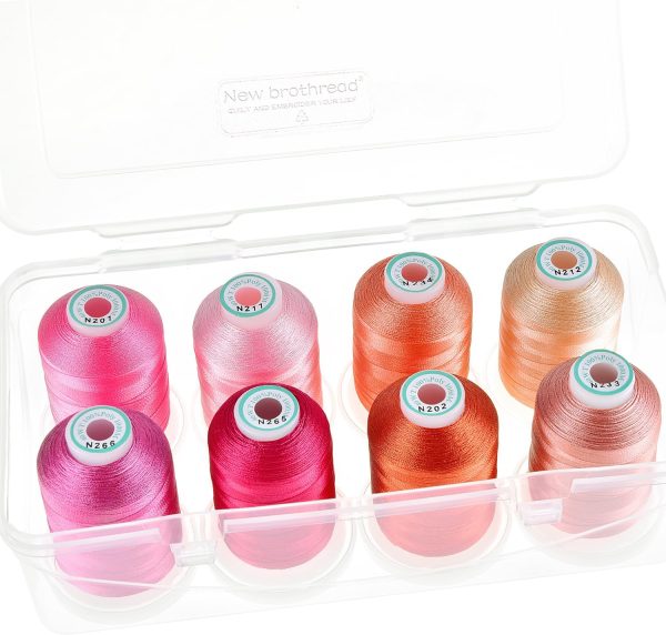 New brothread - 20 Options - 8 Snap Spools of 1000m Each Polyester Embroidery Machine Thread with Clear Plastic Storage Box for Embroidery & Quilting - Pink/Rose/Flesh brothread uk suppliers