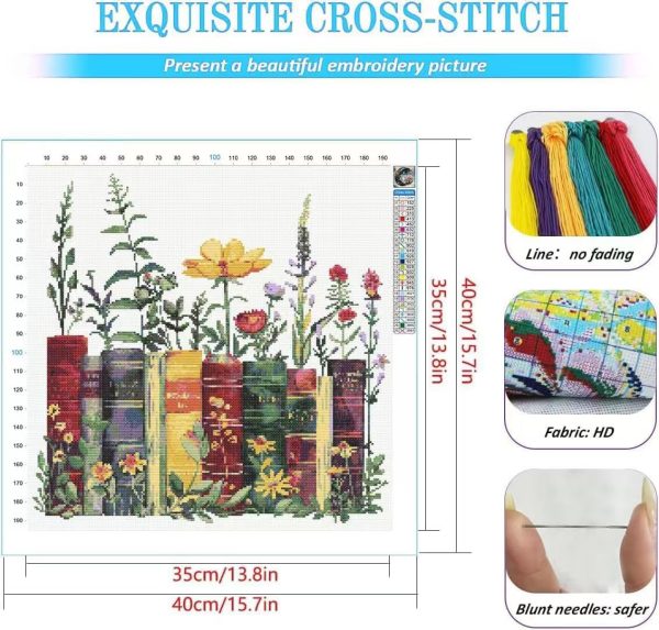KYOQFVN Stamped Cross Stitch Kits - Flower Embroidery Starter Kit for Adult Beginners, 11CT Needlepoint Cross-Stitch Patterns Dimensions Kit Arts and Crafts 14×14inch-2
