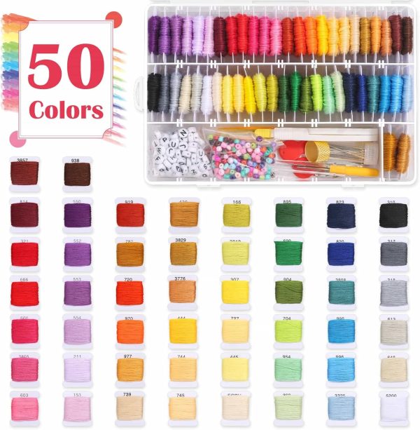 PAXCOO 488Pcs String Bracelet Making Kit, Friendship Bracelet String Kit with 50 Skeins Embroidery Floss Cross Stitch Thread, 400Pcs Friendship Bracelet Beads, 37Pcs Embroidery Tools braceletbook