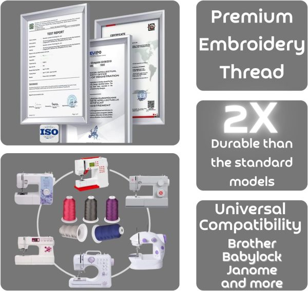 Simthread 5500Yds Embroidery Thread, 5000M High-Yardage 40WT 100% Polyester Thread – 170+ Vivid Colors, High-Speed Rated – Compatible with Brother, Singer, Janome & More - Black 900-2