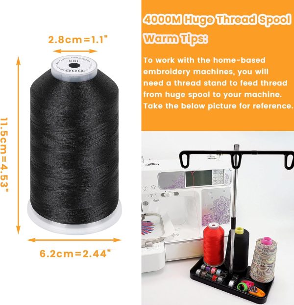 New brothread - Single Huge Spool 4000M Each Polyester Embroidery Machine Thread 40WT for Commercial and Domestic Machines - Black-1