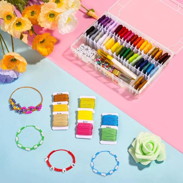 PAXCOO 488Pcs String Bracelet Making Kit, Friendship Bracelet String Kit with 50 Skeins Embroidery Floss Cross Stitch Thread, 400Pcs Friendship Bracelet Beads, 37Pcs Embroidery Tools 488pcs string bracelet