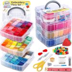 Inscraft 403 Pack Embroidery Floss Set, 250 Colors Cross Stitch Friendship Bracelet Thread with 153 Pcs Cross Stitch Tool, 4-Tier Transparent Box for Storage-0