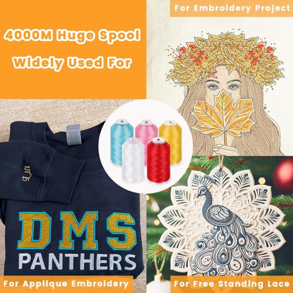 New brothread - Single Huge Spool 4000M Each Polyester Embroidery Machine Thread 40WT for Commercial and Domestic Machines - Black-3