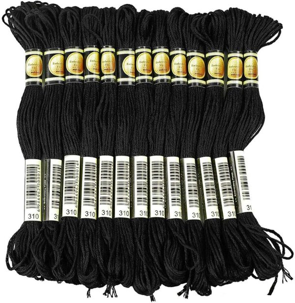 Black Embroidery Floss, 24 Skeins Embroidery Thread Friendship Bracelet String, Cross Stitch Threads Hair Wrap Yarn-0