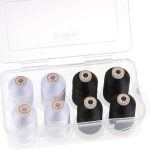 New brothread Polyester Embroidery Machine Thread 1000m Each with Clear Plastic Storage Box for Embroidery & Quilting - 4xSnow White+4xBlack-0
