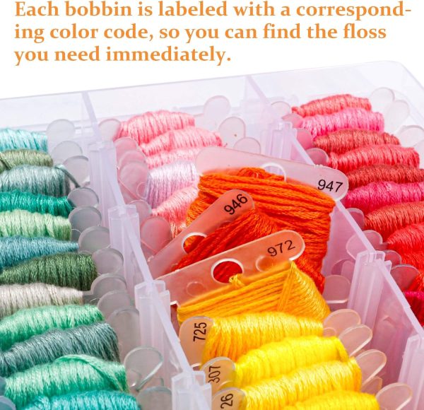 Inscraft 403 Pack Embroidery Floss Set, 250 Colors Cross Stitch Friendship Bracelet Thread with 153 Pcs Cross Stitch Tool, 4-Tier Transparent Box for Storage-3