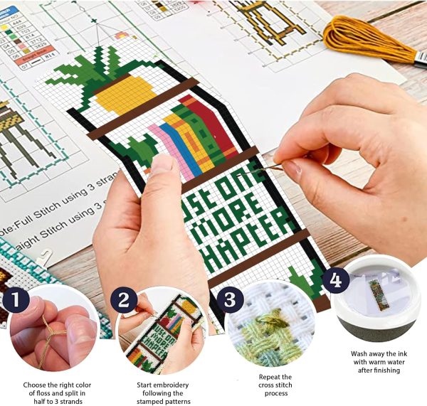 ACRNIGHEET 6PCS Cross Stitch Bookmark Kits Bookshelves Words Pattern Counted Cross Stitch Kits for Beginners Adults DIY Stamped Embroidery Bookmarks with Instructions Hand Embroidery Craft Gift-2