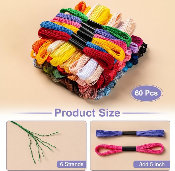 Friendship Bracelet String, 60 Skeins Cross Stitch Thread, 344.5 Inch Cotton Embroidery Floss, Hand Embroidery Thread for DIY Sewing and Embroidery Crafts Making-1