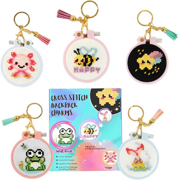 IDDI Cute Creatures Embroidery Kit for Kids. Stamped Cross Stitch Kits for Beginners. Kid Needlepoint. Crafts for Girls 8-12. Easy Crafts. DIY Keychains for Kids. Needlework Kits. Backpack Charms.-0