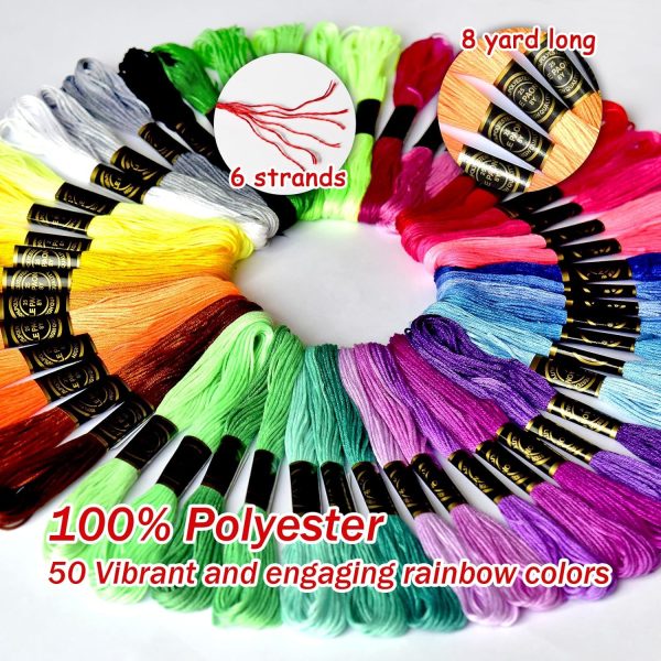 50 Skeins Embroidery Floss Rainbow Color Per Pack Cross Stitch Threads Friendship Bracelets Floss Crafts Floss (50)-1