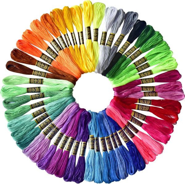 50 Skeins Embroidery Floss Rainbow Color Per Pack Cross Stitch Threads Friendship Bracelets Floss Crafts Floss (50)-0