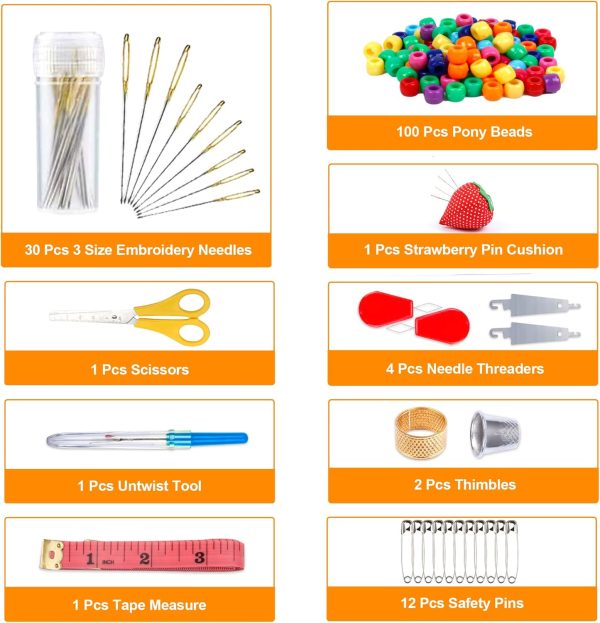 Inscraft 403 Pack Embroidery Floss Set, 250 Colors Cross Stitch Friendship Bracelet Thread with 153 Pcs Cross Stitch Tool, 4-Tier Transparent Box for Storage-2