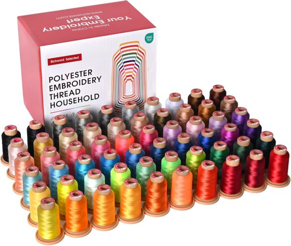Richword Selected 800M 60 Colors Embroidery Thread, 40WT(108D/2) Polyester Thread Set for Embroidery and Sewing Machines, Suitable for Studio and Bulk Projects-0