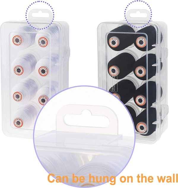 New brothread Polyester Embroidery Machine Thread 1000m Each with Clear Plastic Storage Box for Embroidery & Quilting - 4xSnow White+4xBlack-2