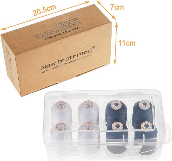New brothread Polyester Embroidery Machine Thread 1000m Each with Clear Plastic Storage Box for Embroidery & Quilting - 4xSnow White+4xBlack-1