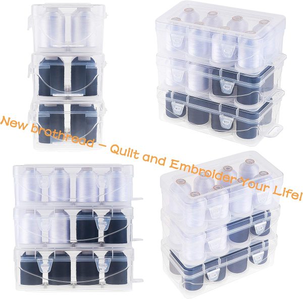 New brothread Polyester Embroidery Machine Thread 1000m Each with Clear Plastic Storage Box for Embroidery & Quilting - 4xSnow White+4xBlack-4
