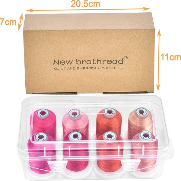 New brothread - 20 Options - 8 Snap Spools of 1000m Each Polyester Embroidery Machine Thread with Clear Plastic Storage Box for Embroidery & Quilting - Pink/Rose/Flesh options