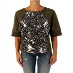 Sweatshirt Pinko Femme Coton Paillettes Vert