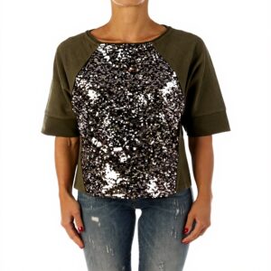 Sweatshirt Pinko Femme Coton Paillettes Vert