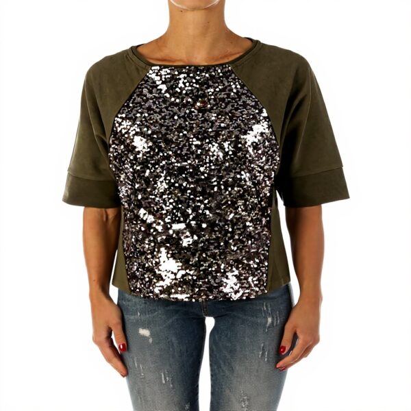 Sweatshirt Pinko Femme Coton Paillettes Vert