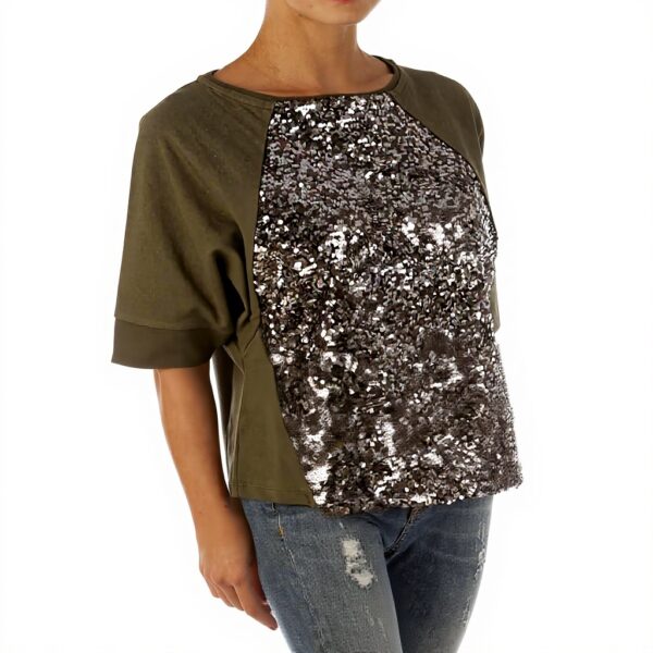 Sweatshirt Pinko Femme Coton Paillettes Vert