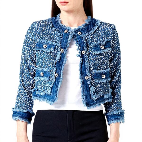 Veste de travail Pinko denim tweed élégante femme