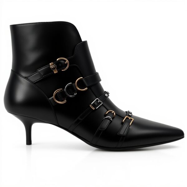 Bottines Pinko Gloria 08 cuir noir talon 5 cm boucles