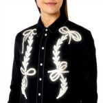 Chemisier satin brodé Pinko femme noir beurre mode