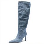 Pinko PLEYEL CUISSARD Denim Bottes Femme Lavage Vintage