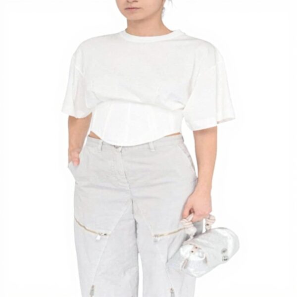 T-shirt bustier Pinko coton blanc manches courtes femme