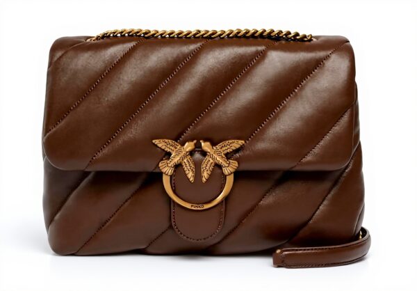 Sac bandoulière Pinko cuir marron doré ancien femme