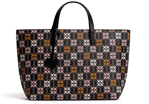 Pinko Shopping Grand Logo Cuir Sac Femme Noir/Marron/Blanc